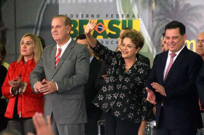 Paulo Garcia Dilma Roussef e Marconi Perillo em Goiania Foto Leoiran