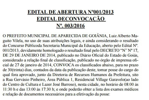 edital de convocacao sme 104 profissionais aparecida