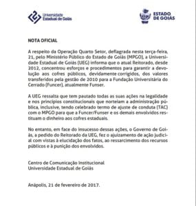 nota oficial ueg operacao quarto setor