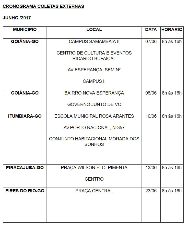 cronograma hemocentro jp