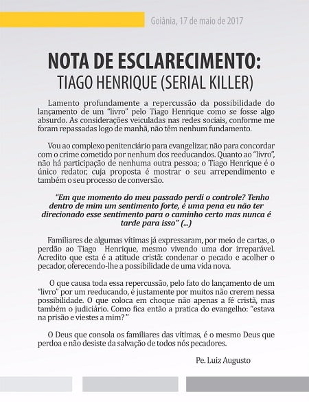 nota de esclarecimento padre luiz augusto