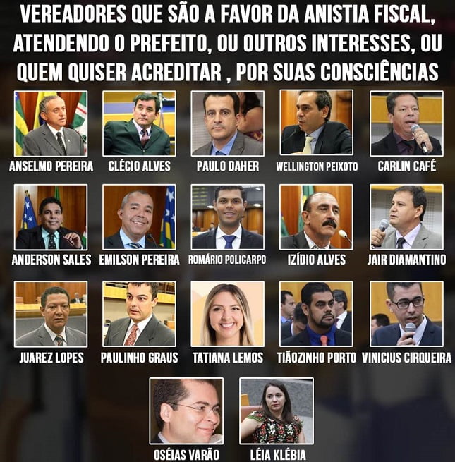 Publicação em uma das redes sociais do ver Kajuru que causou revolta em alguns vereadores (Foto: Reprodução Facebook) foto facebook kajuru