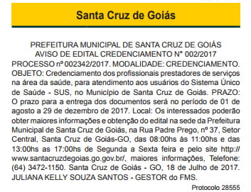 nota santa cruz de goias