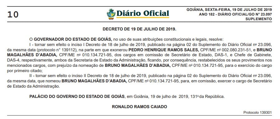 diario oficial caiado adm