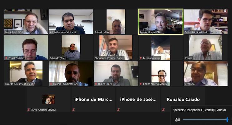 Imagem de empresários em reunião com o governador Ronaldo Caiado, via videoconferência, intermediada por Wilder Morais