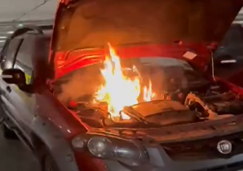Princípio de incêndio é controlado em carro, no estacionamento do Goiânia Shopping (Foto divulgação).