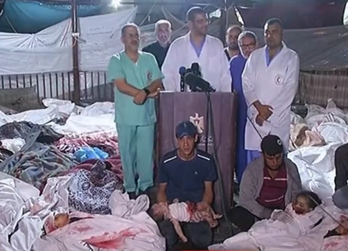 Corpos hospital bombardeado faixa de gaza