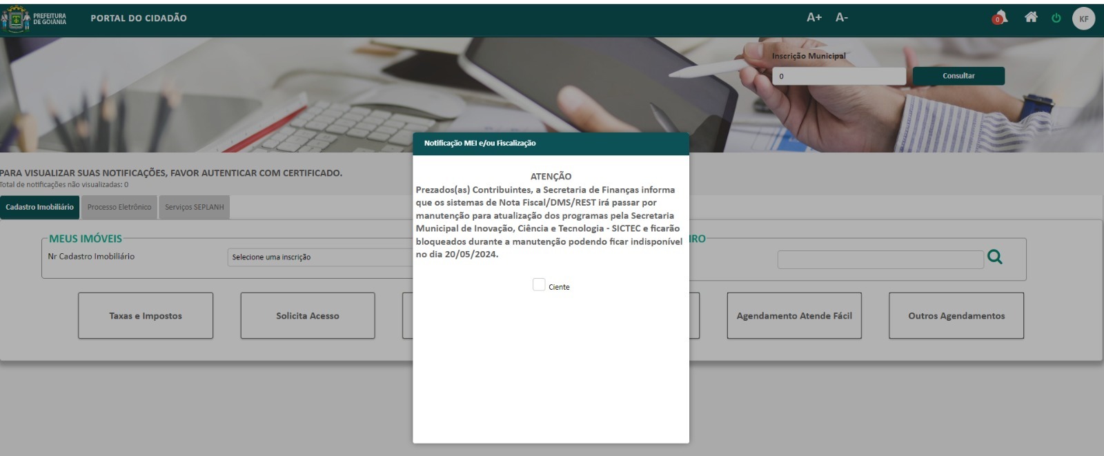 Sistema Rest da Prefeitura de Goiânia será suspenso para manutenção. Foto: Sefin