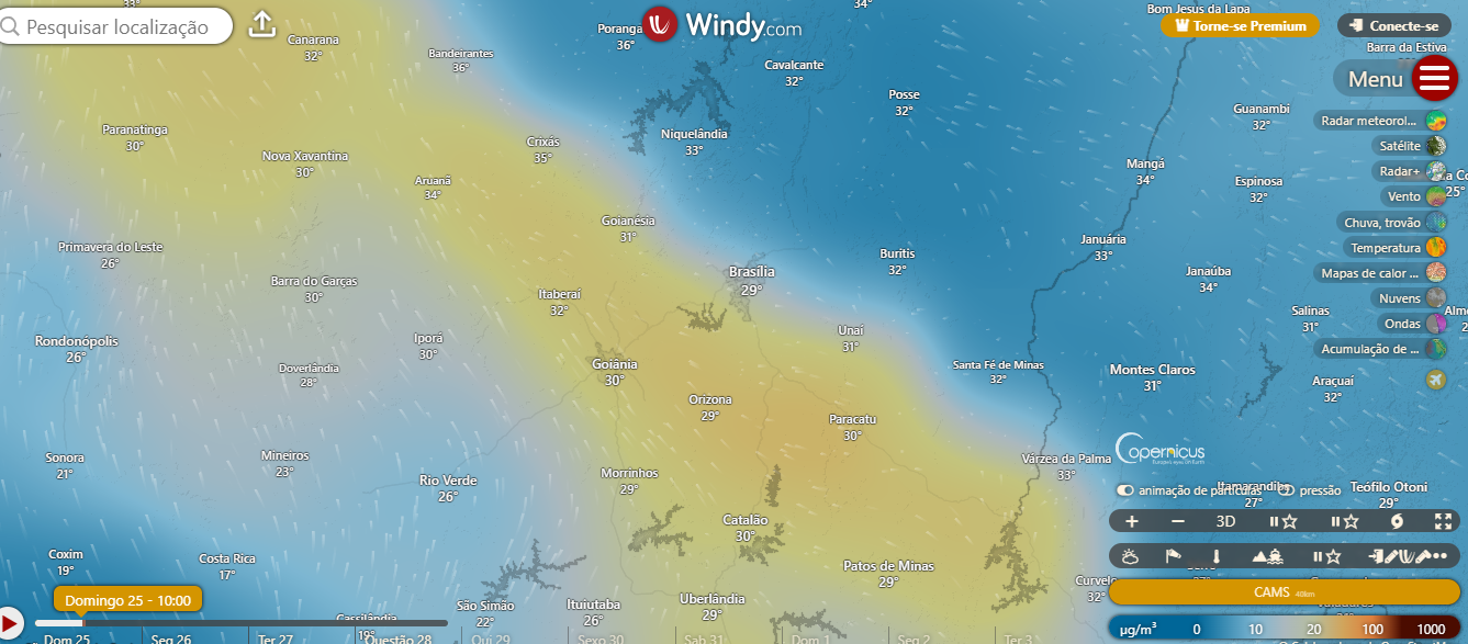 Satélites mostram dispersão da nuvem de fumaça em Goiás. Wyde.