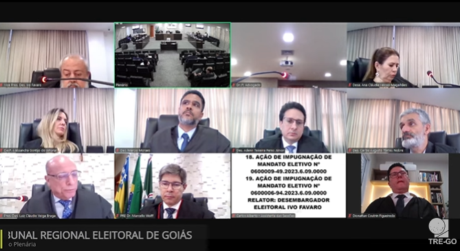 Sessão plenária do TRE-GO para cassação de deputados do PP. Foto: Reprodução