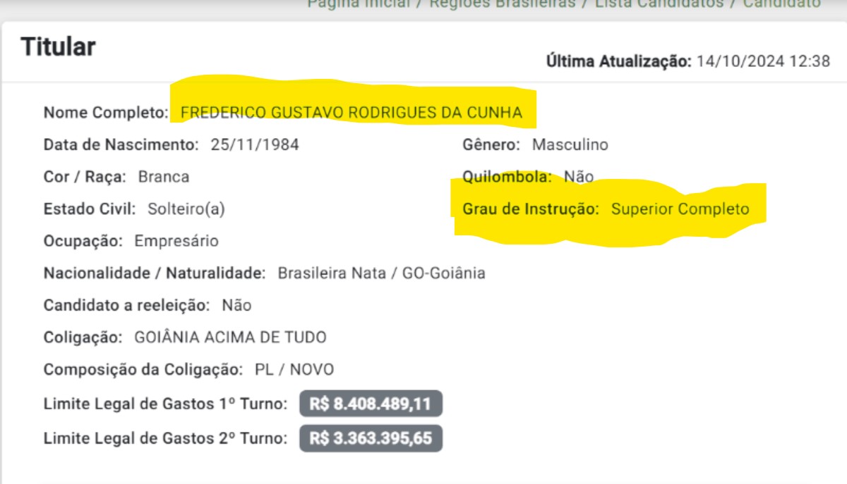 Reprodução do site de divulgação de candidaturas do TRE-G0