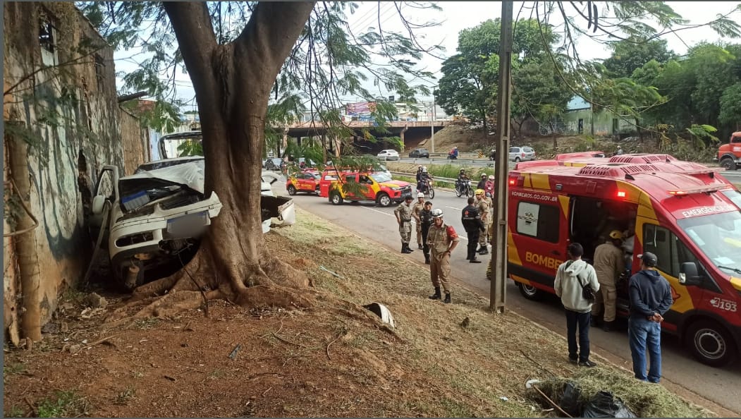 carro bate de frente a uma árvore na marginal botafogo_CBMGO