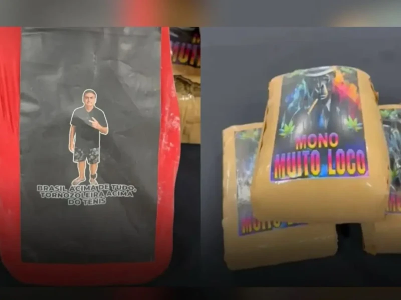 Pacotes com skunk e maconha comum tinham fotos coladas Fotomontagem reprodução