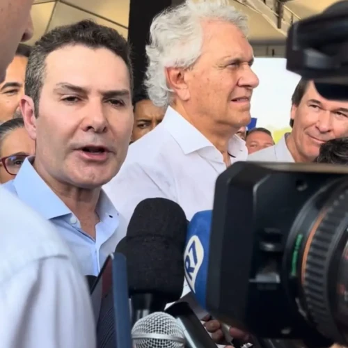 Ministro Jader Barbalho Filho e Ronaldo Caiado na inauguração da nova etapa da ETE Fotos Wesley Costa e Alex Malheiros