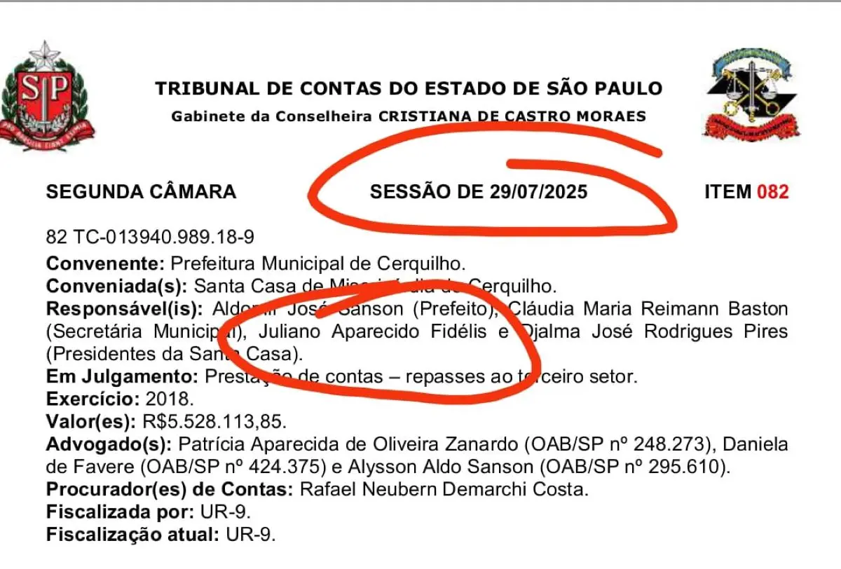 Decisão da conselheira foi um mês antes de ser assinado contrato em Goiânia Foto reprodução TCE-SP