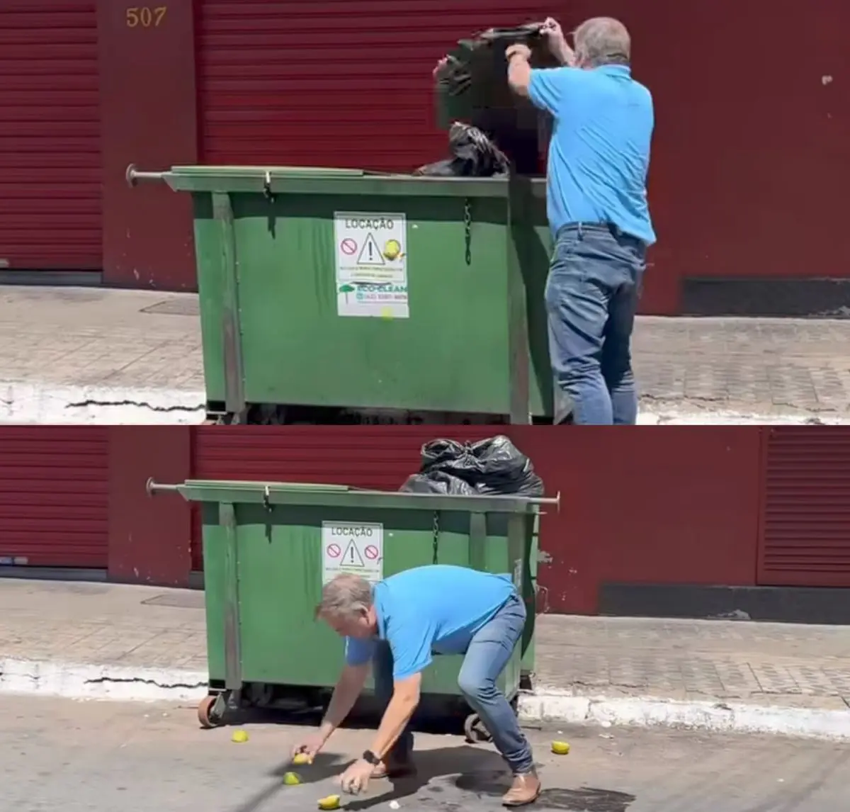 Prefeito recolheu sacos e restos de lixo no chão Foto reprodução redes sociais