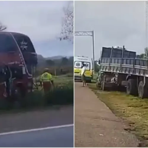 Dois motoristas morrem após ônibus atingir caminhão na BR-153, em Hidrolina