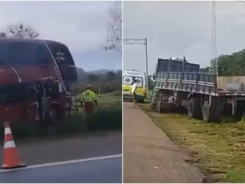 Dois motoristas morrem após ônibus atingir caminhão na BR-153, em Hidrolina