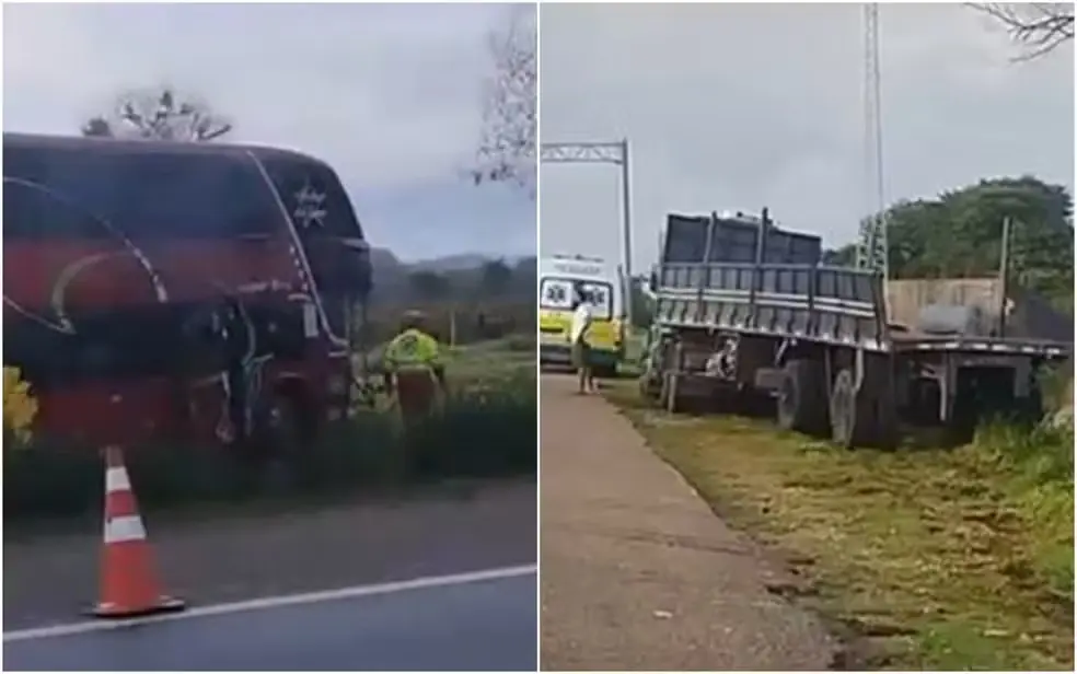Dois motoristas morrem após ônibus atingir caminhão na BR-153, em Hidrolina