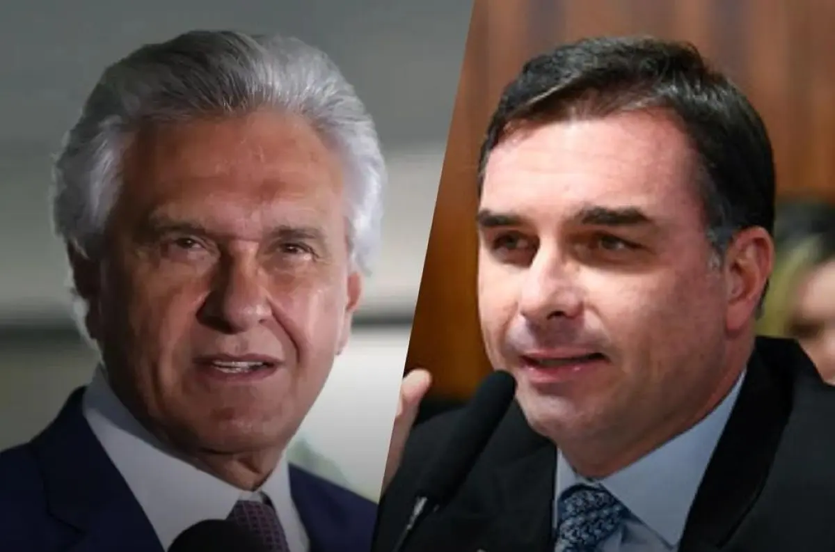 Caiado dialogou com Flávio Bolsonaro sobre eleição de 2026 - Fotomontagem reprodução