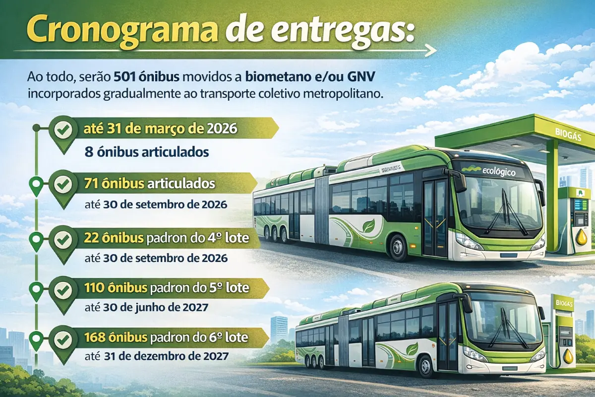 Cronograma de entrega de ônibus a biometano e GNV - imagem gerada com informações do governo