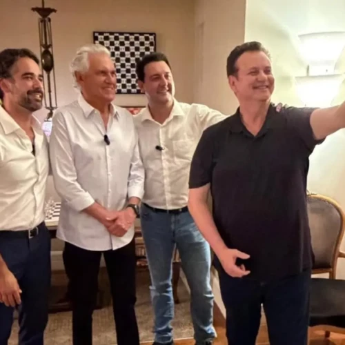 ronaldo caiado com gilberto kassab, eduardo leite e ratinho negociam filiacao do governador de goias ao PSD foto divulgacao