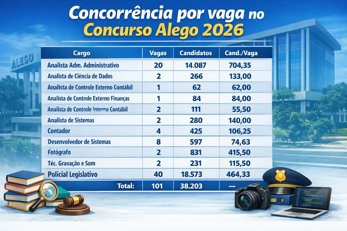 Arte Concorrência por vaga no Concurso da Alego