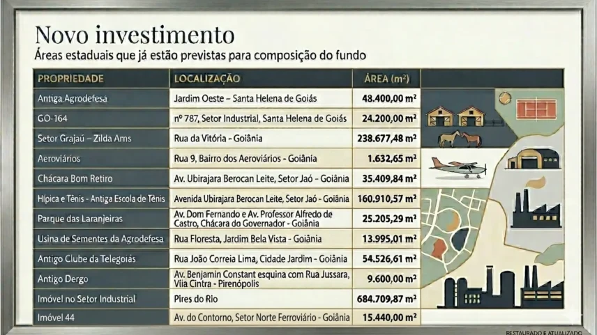 Áreas preliminares que farão parte do Fundo de Investimento Imobiliário Arte Gerada por IA - Fonte O Popular