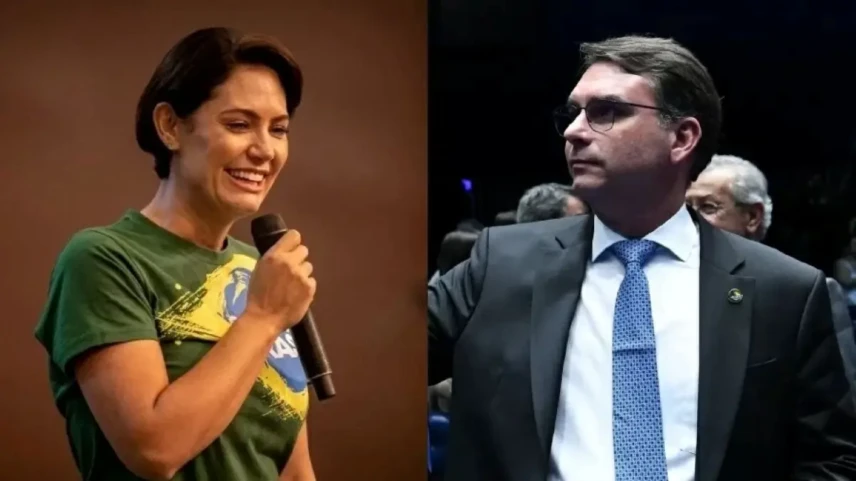 Michelle e Flávio Bolsonaro - Fotomontagem Reprodução -Facebook e Geraldo Magela - Agência Senado