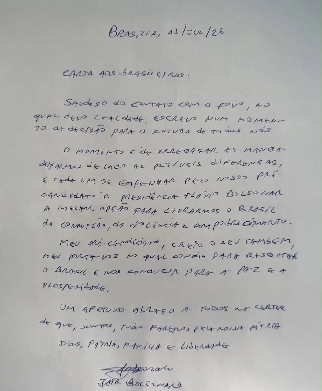 Carta de Bolsonaro
