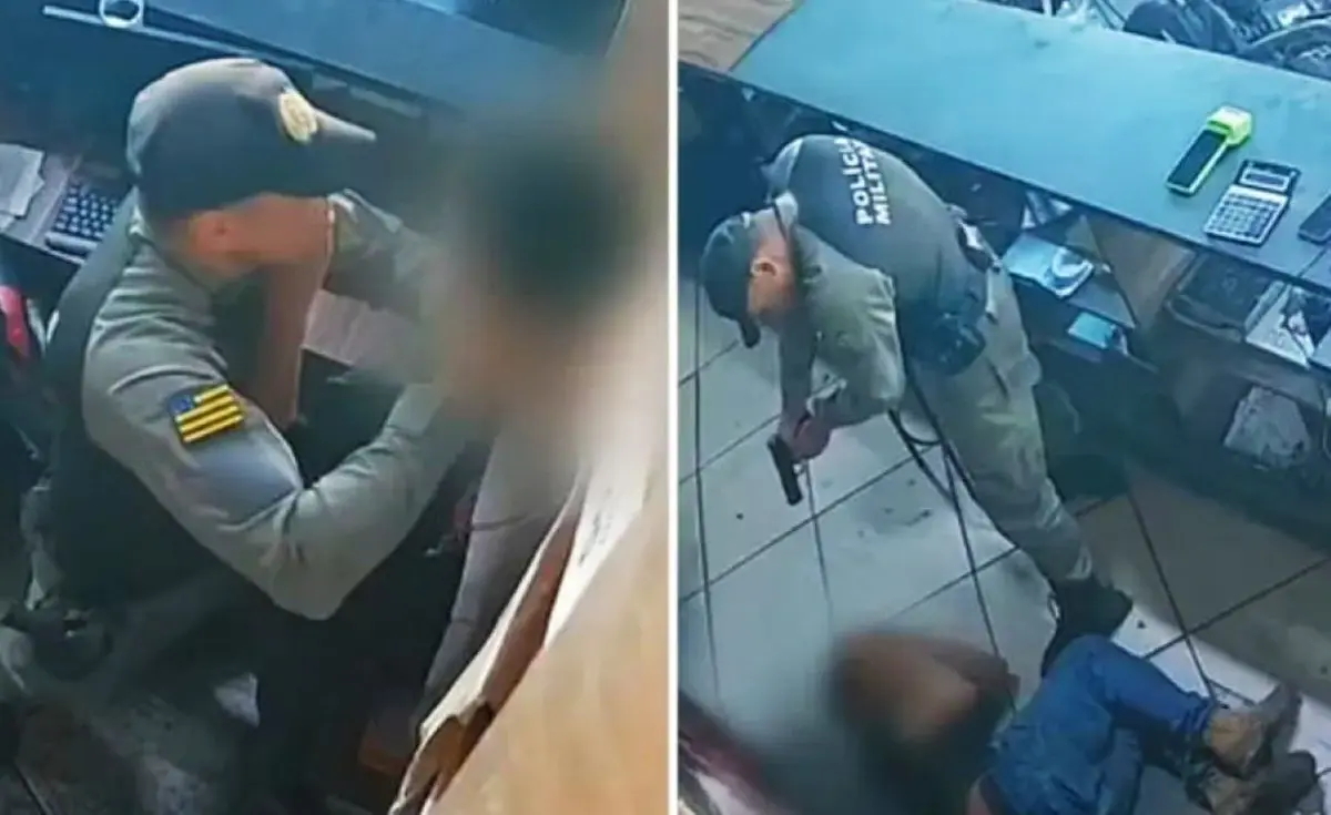 Sargento da PMGO espancou e ameaçou adolescente de morte por vítima ter supostamente olhado para ele - Fotomontagem reprodução de vídeo redes sociais