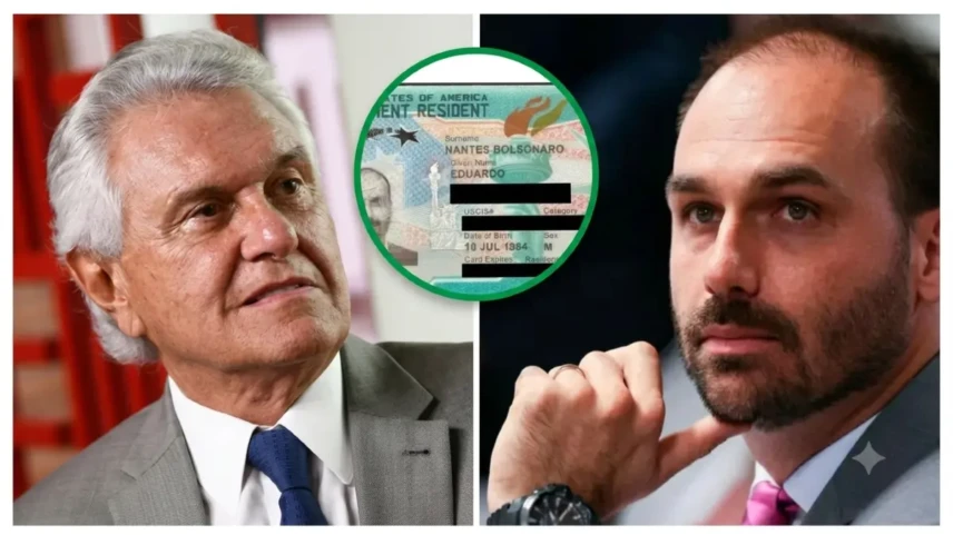 Ronaldo Caiado ironizou green card a Eduardo Bolsonaro que rebateu - Fotomontagem divulgação - arquivo e redes sociais