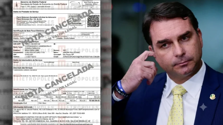 Nota fiscal que liga Flávio Bolsonaro a empresa de Vorcaro - Foto reprodução Metrópoles