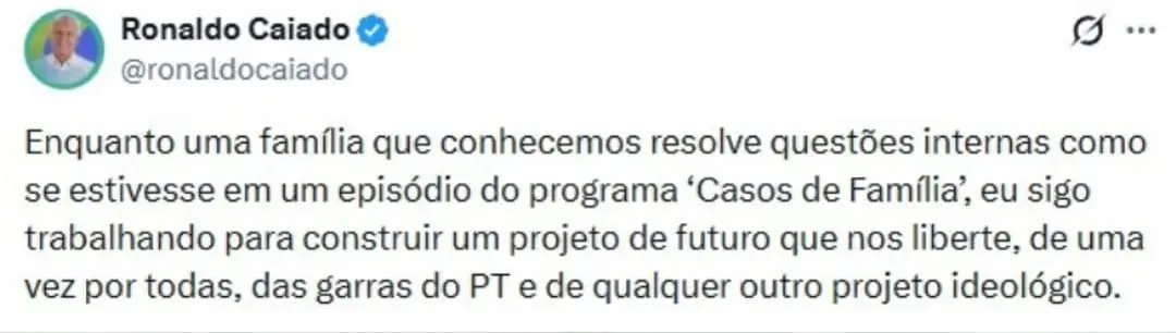 Caiado publicou ironia sobre reaproximação de Flávio e Michelle - Foto reprodução redes sociais