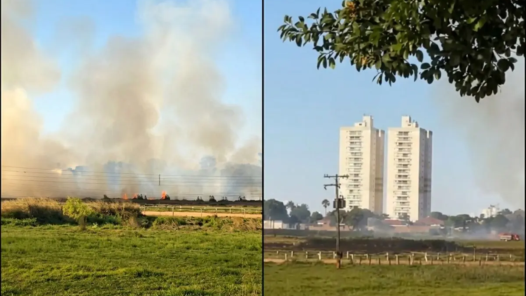 Fogo na área do Jóquei Clube de Goiás afetou estruturas, aponta diretoria - Fotomontagem reprodução redes sociais