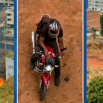 Motociclista suspeito de provocar incêndios em Goiânia acabou preso após ser filmado por moradores - Fotomontagem reprodução redes sociais