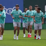 Os jogadores da SE Palmeiras, durante treinamento, na Academia de Futebol.